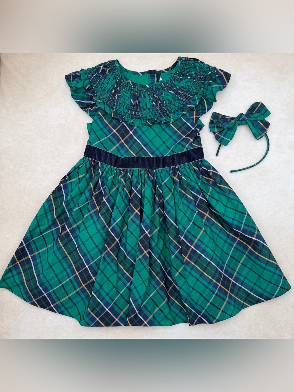 Janie and Jack Green and Navy Plaid Holiday Dress Set